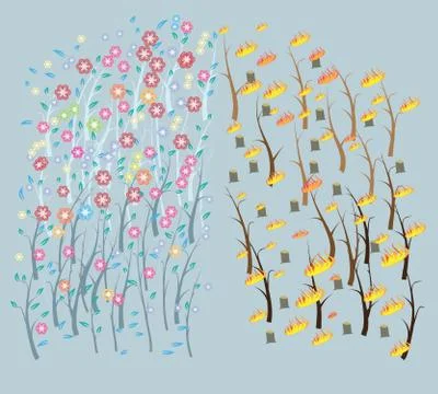 Artistic flower background with concept being destroyed world Stock Illustration