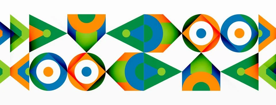 Artistic geometric pattern with arrows, circles and shapes on a white canvas Stock Illustration
