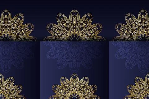 Artistic Gold Mandala Pattern With Layered Geometric Blue Background Illustrazione stock