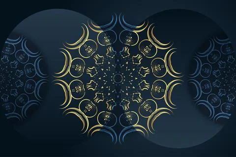 Artistic Gold Mandala Pattern With Layered Geometric Blue Background 库存插图