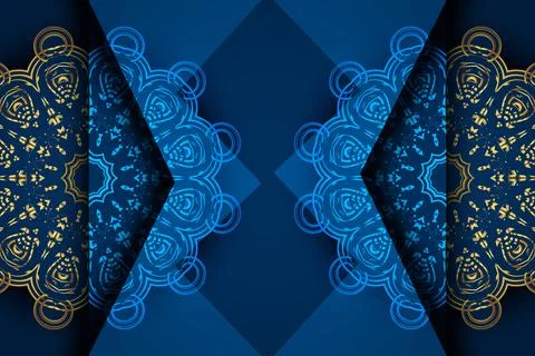 Artistic Gold Mandala Pattern With Layered Geometric Blue Background Illustrazione stock