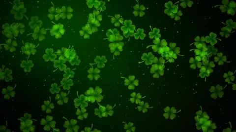 Artistic Green Shine Falling Leaf Clovers In Wind With Glitter Dust Background Illustrazione stock