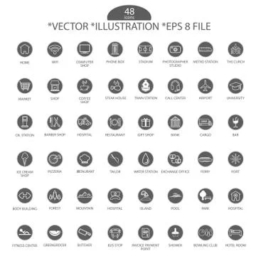 Artistic Grey Icon Set Stock Illustration