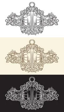 Artistic hand drawing design element set in three colors vector Stock Illustration