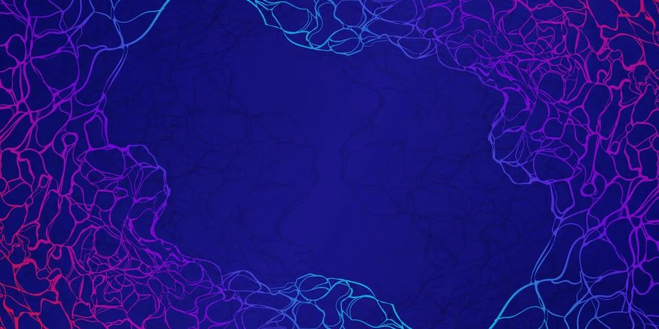 Artistic hand drawn line frame in dark blue background, colorful nerve pattern Stock Illustration
