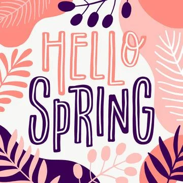 Artistic hello spring with leaves Stock Illustration