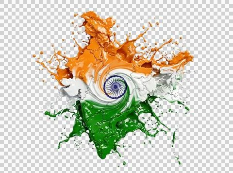 Artistic India map silhouette created by swirling orange white and green pa.. Stock Illustration