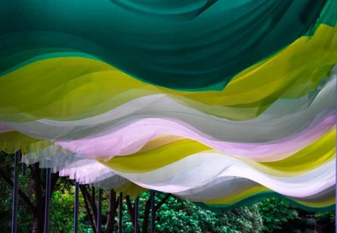 Artistic Installation fabric structures abstract forms vibrant colors public Stock Photos