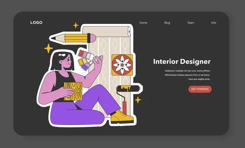 Artistic Interior Designer Selecting Patterns. Flat vector illustration. Stockillustratie