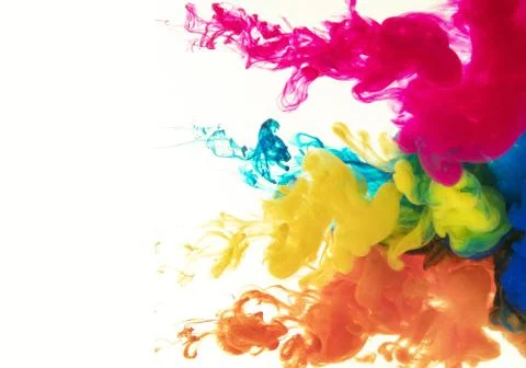 Artistic Isolated cloud of multicolored ink swirling in white background Stock Illustration