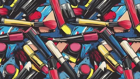 Artistic layout of makeup over graphic background – Diagonal motion Video stock 308164116