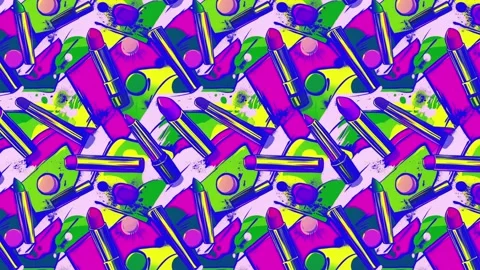 Artistic layout of makeup over graphic background – Horizontal motion Video stock 308166235
