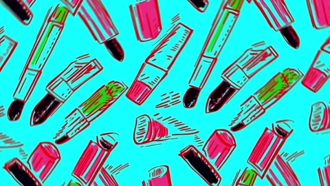 Artistic layout of makeup over graphic background – Rotation motion Stock Footage 308176109