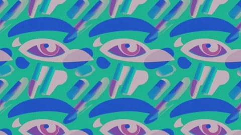 Artistic layout of makeup over graphic background – Vertical motion Stock Footage 308178307