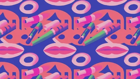 Artistic layout of makeup over graphic background – Horizontal motion Video stock 308179913