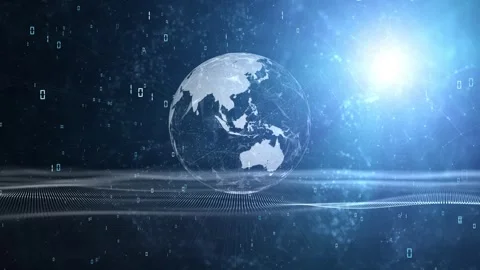 Artistic loop digital waves on blue shiny network background with earth glob Stock-Footage 346888254