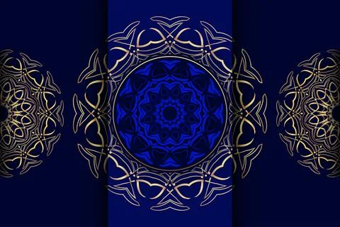 Artistic Mandala Composition With Circular Gold Ornament And Blue Shapes Stockillustratie