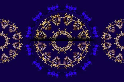 Artistic Mandala Composition With Circular Gold Ornament And Blue Shapes Stockillustratie