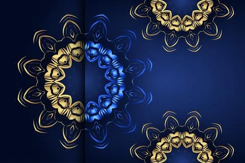 Artistic Mandala Composition With Circular Gold Ornament And Blue Shapes イラスト素材