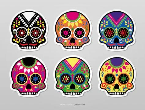Artistic mexican skull vector set Stock Illustration