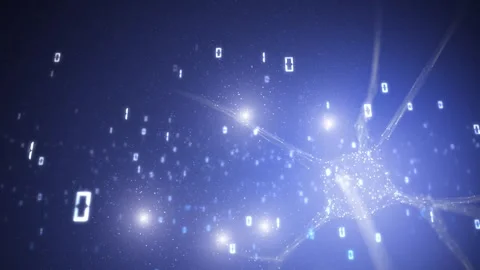 Artistic neuron cell with digital binary code animation Stock Footage 338405013