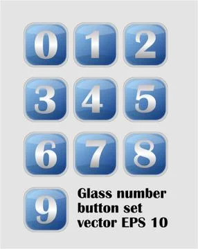 Artistic number set, blue buttons with metallic numbers, web design element,  Stock Illustration