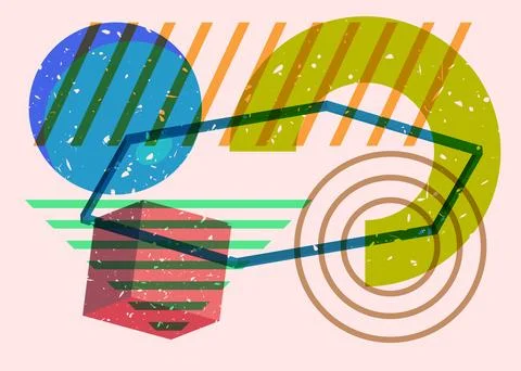 Artistic object in trendy riso graph design. Colorful geometric shapes. Geo.. 库存插图