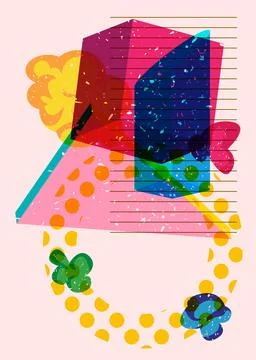 Artistic object in trendy riso graph design. Colorful geometric shapes. Geo.. Stock Illustration