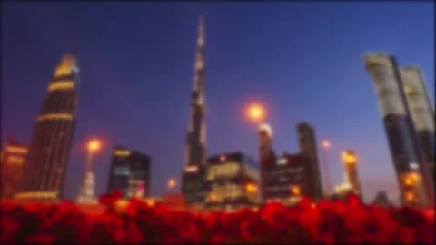 Artistic, out-of-focus night view of Burj Khalifa and Downtown Dubai. Inten.. Stock Footage 331188651