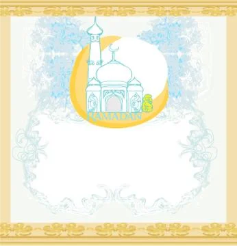 Artistic pattern background with moon and mosque Stock Illustration