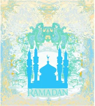 Artistic pattern background with moon and mosque Illustrazione stock