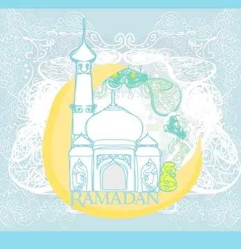 Artistic pattern background with moon and mosque Illustrazione stock