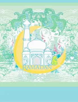 Artistic pattern background with moon and mosque Stock Illustration