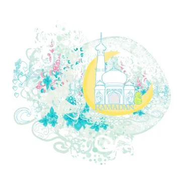 Artistic pattern background with moon and mosque Stock Illustration