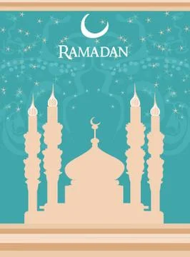 Artistic pattern background with moon and mosque Stock Illustration