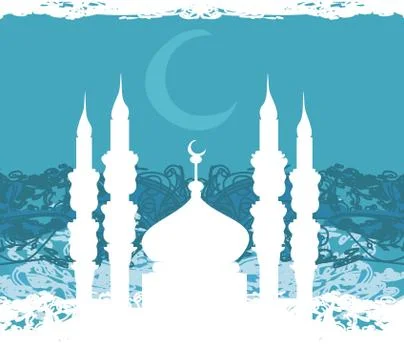 Artistic pattern background with moon and mosque Stock Illustration