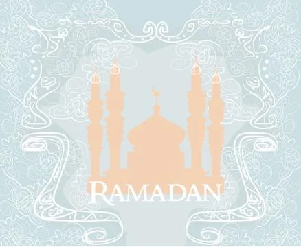 Artistic pattern background with moon and mosque Stock Illustration