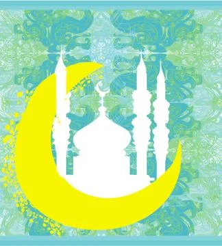 Artistic pattern background with moon and mosque Stock Illustration
