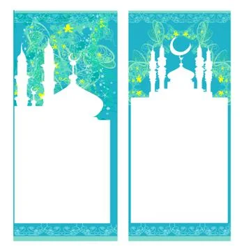 Artistic pattern background with moon and mosque set Stock Illustration