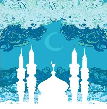 Artistic pattern background with moon and mosque Stock Illustration