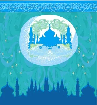 Artistic pattern background with moon and mosque Stock Illustration