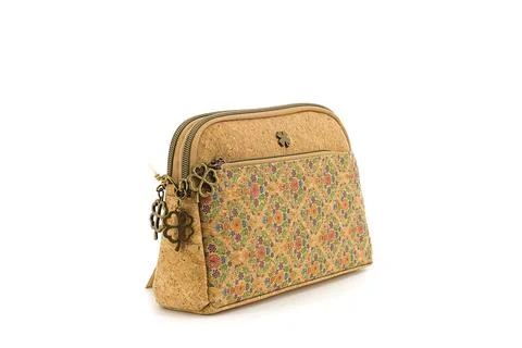 Artistic patterned cork bag with gentle structure. Stock Photos