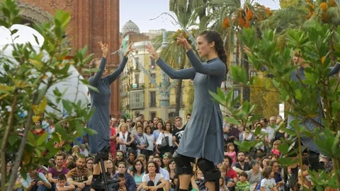 Artistic Performance in Arc de Triomf in Barcelona Stock Footage 88158778