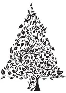 Artistic pine tree isolated over white, vector illustration Stock Illustration