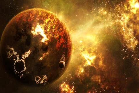 Artistic Planet Exploding Into a Beautiful smooth galaxy background Illustrazione stock