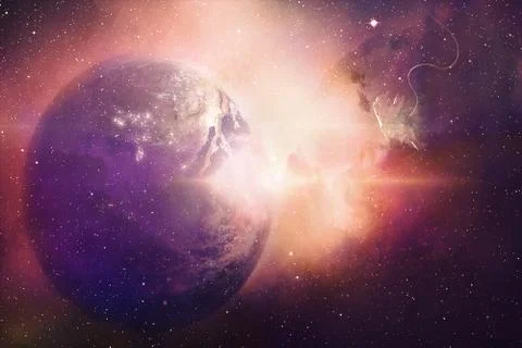 Artistic Planet Flows Into a Beautiful smooth galaxy background Stock Illustration