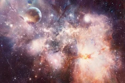 Artistic Planet Flows Into a Beautiful Smooth Nebula Galaxy Artwork Stock Illustration