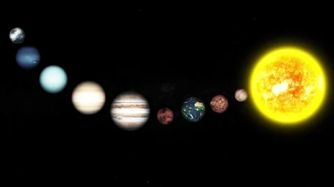 Artistic planetary lineup with bright sun animation Stock Footage 335489094