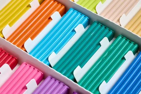 Artistic plastic clay for modeling in a box. Children multicolored plasticine Foto stock