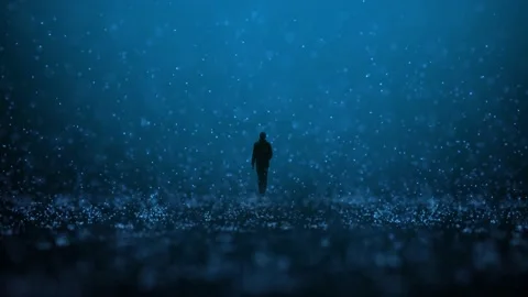 Artistic raining and back view of a walking man Video stock 228088966